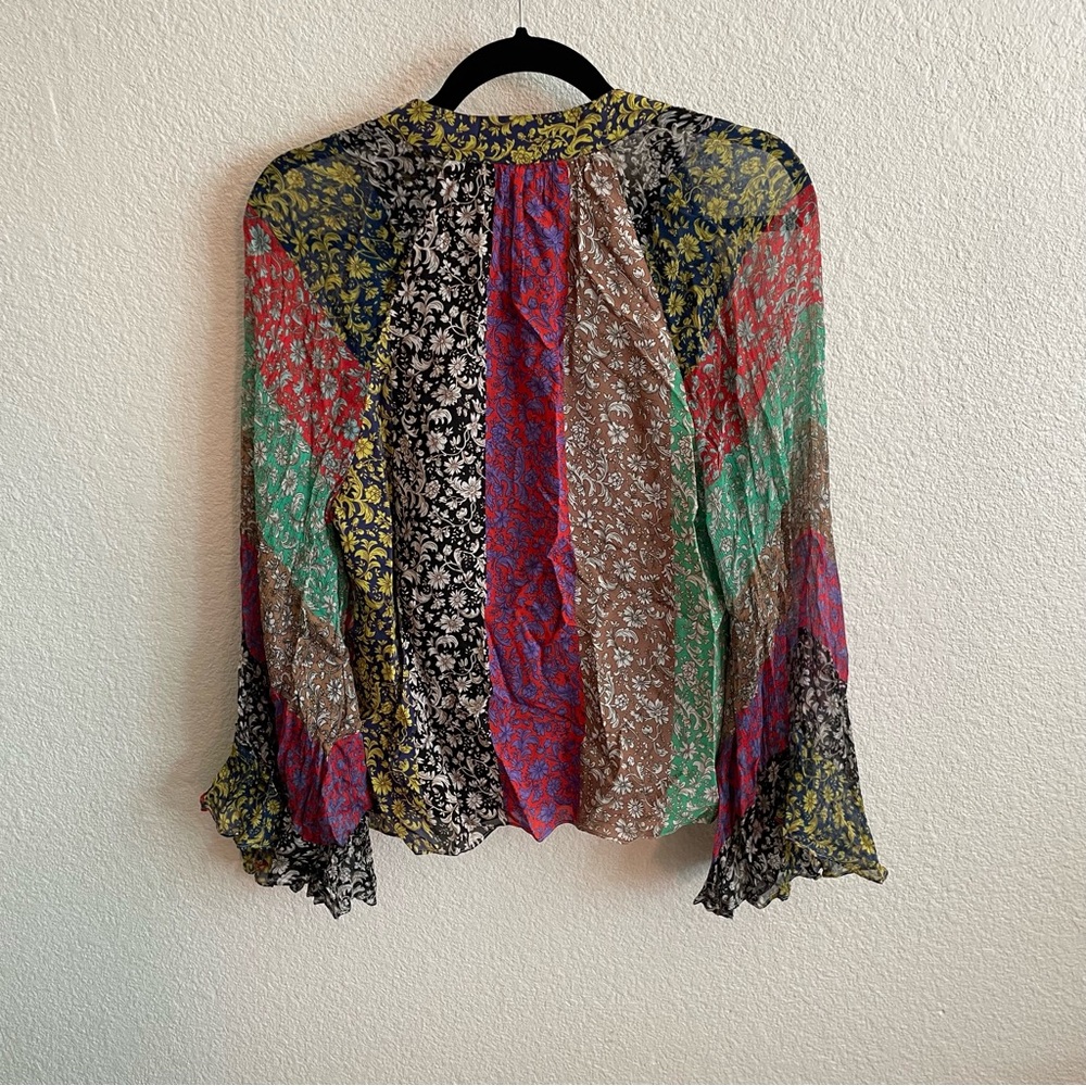 Alice + Olivia Multicolor 70s Long Sleeve Floral Boho Blouse Top - Picture 9 of 11